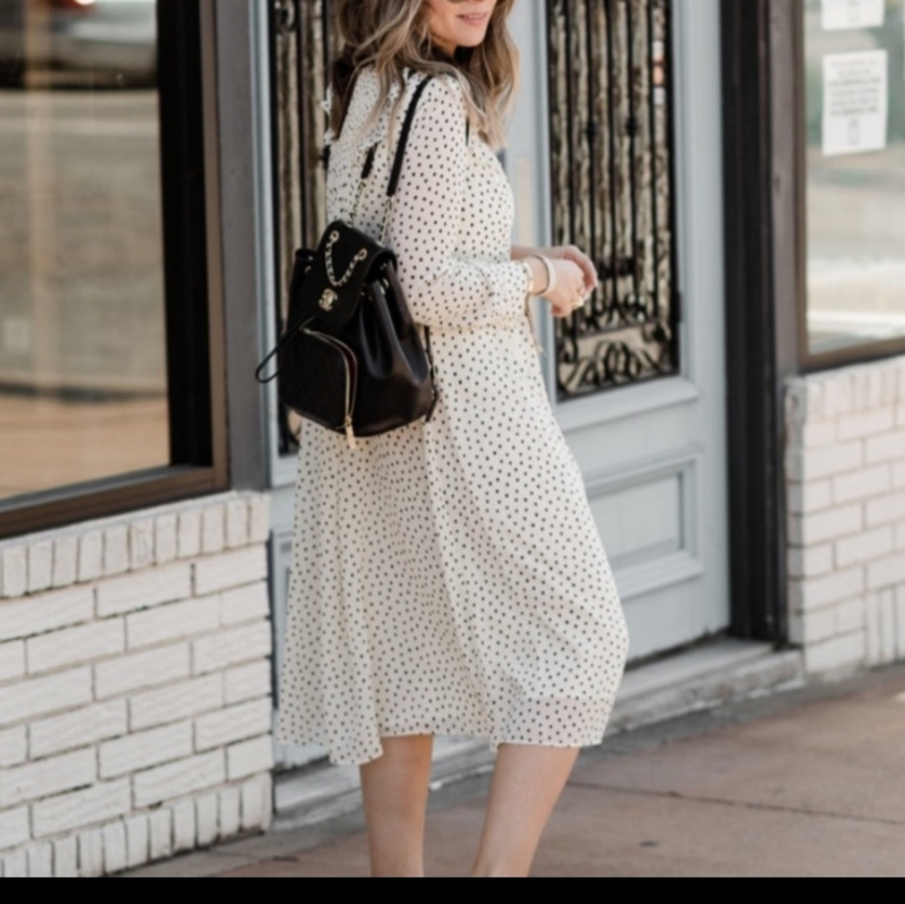 MADEWELL smocked ruffle shoulder polka dot midi dress small